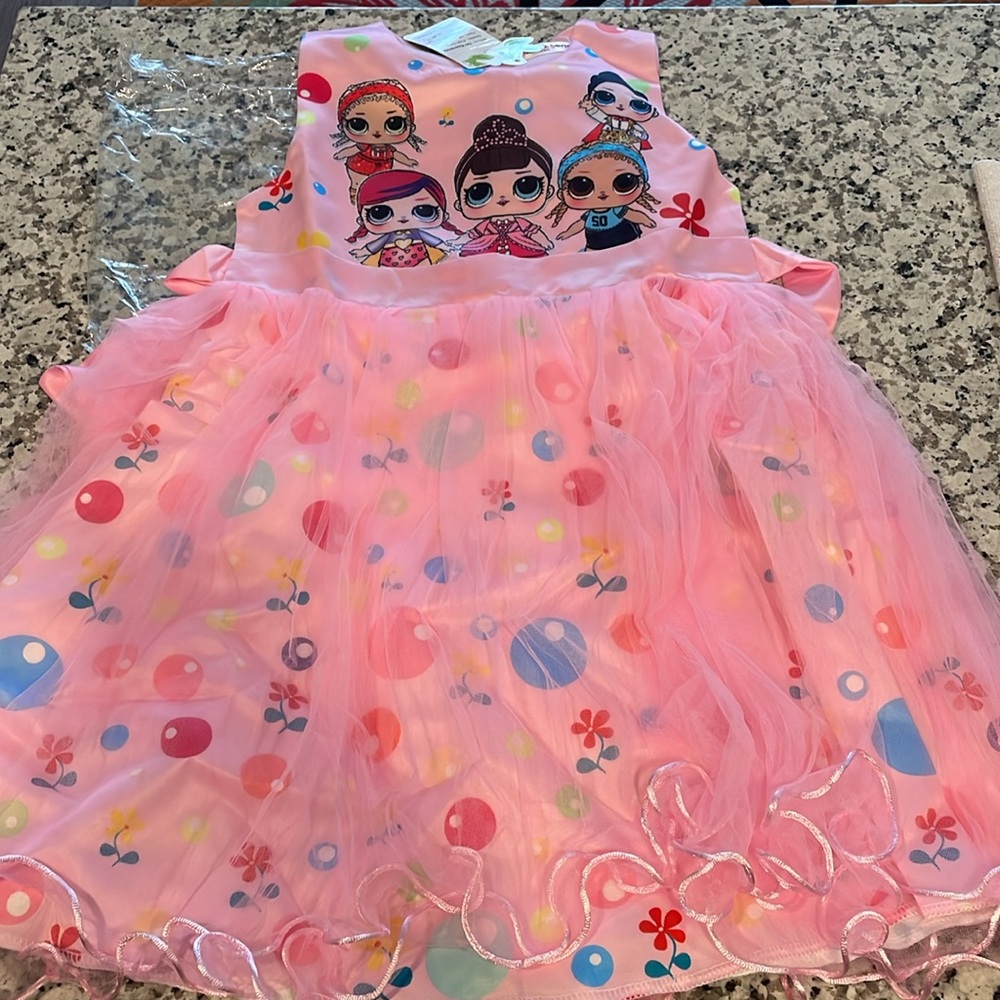 Princess birthday dress L.O.L. Pink dress with tulle skirt attached sash, 140cm
